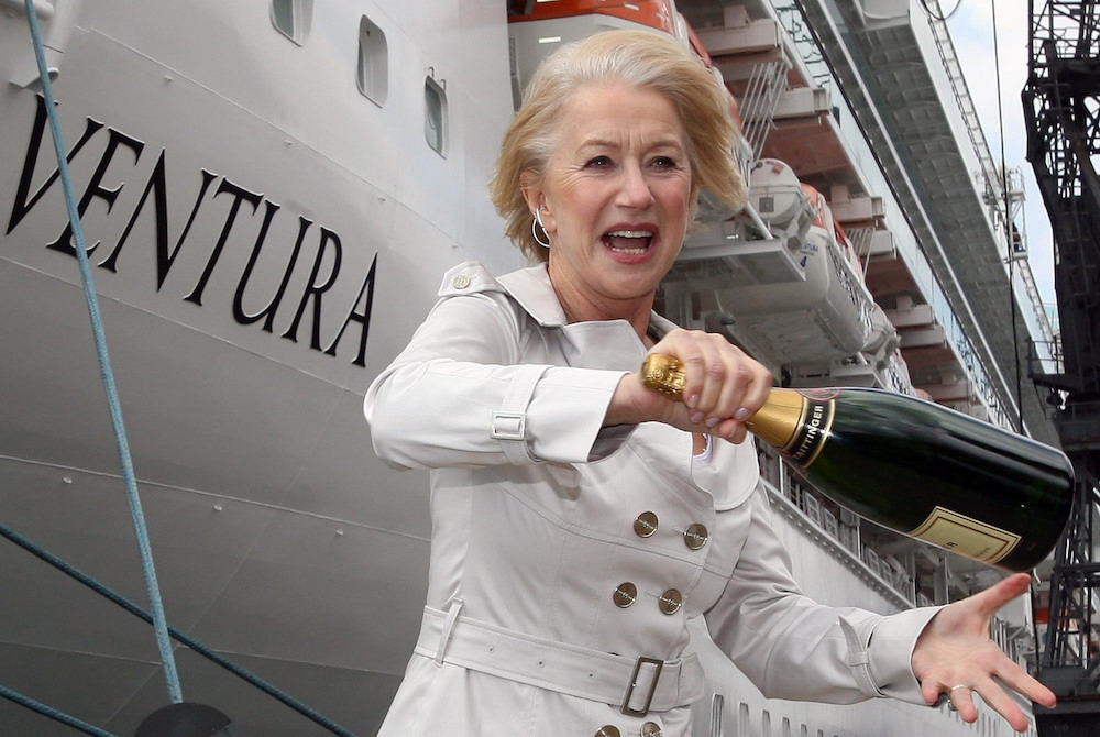 Dame Helen Mirren christening P&O Cruises' 'Ventura'. Source: Getty