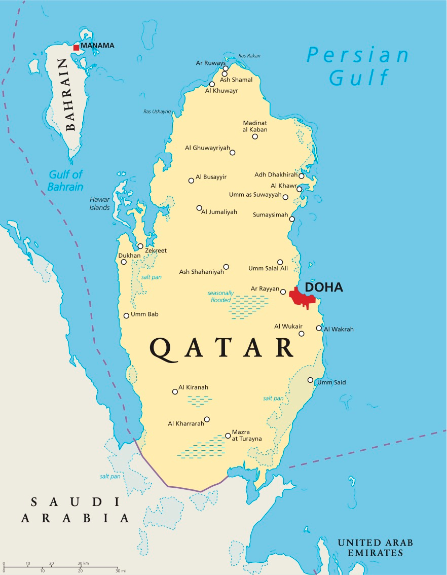 Qatar is currently located on a peninsula and shares a single land border with Saudi Arabia. Source: Getty