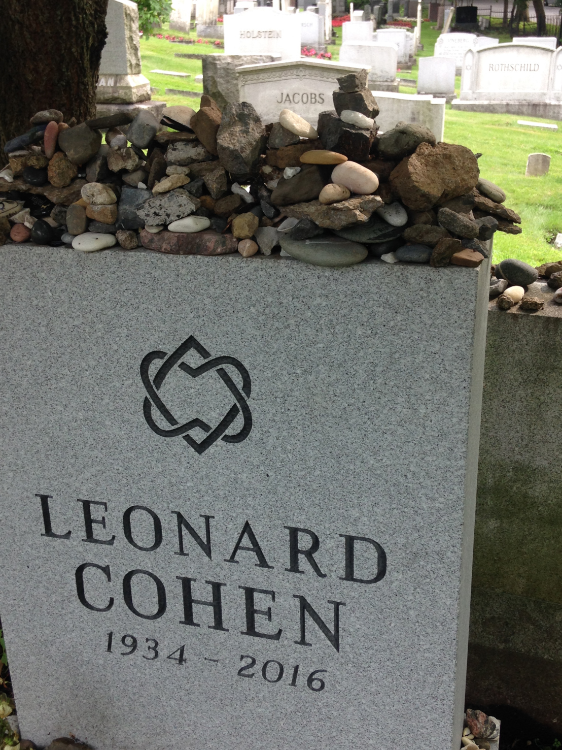 The unique headstone of Leonard Cohen in the Shaar Hashomayim Congregation cemetery. Source: Meredith Blakeway
